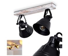 Plafoniera Berkeley, lampada da soffitto regolabile in metallo/legno nero, 2 luci, paralumi girevoli e orientabili, 2 x attacco E27, max. 60 Watt, design retrò, adatto a LED