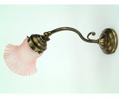 Applique ottone brunito,appliques liberty vetro,lampada parete da interno am4.Dimensioni: Sporgenza come da foto 35cm,diametro vetro 14cm,diametro base 9,5cm. Le dimensioni sono comprensive del vetro.Portalampade attacco Edison E14 attacco piccolo.