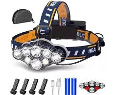 XINGGANG Torcia Frontale LED USB Ricaricabile, Lampade da Testa con 8 LED 8 Modalità, IPX20 Impermeabile, per Campeggio, Corsa, Jogging, Pesca
