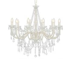 vidaXL Lampadario con Perle di Cristallo Rotondo 12 Lampadine E14 Elegante Lampada da Soffitto Luce Interni Bianco Trasparente in Metallo e Acrilico