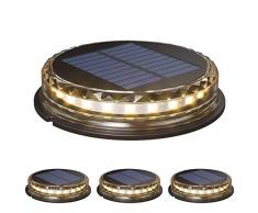 Decdeal Luce Solare da Giardino 4Pcs 17 LED, Lampade Solare a Terra Impermeabile IP65,Luci Solari da Terra Incasso per Esterni,Funzione di Rilevamento Automatico,con 1200mAh Batteria,Bianco Caldo
