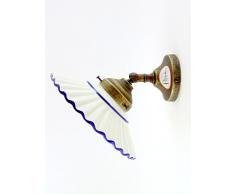 Applique ottone brunito,lampada illuminazione con piatto ceramica bordo blu an16.Misure:Sporgenza16,5cm,Ø piatto 19cm,Ø base 8cm.Le misure sono con piatto.Portalampada attacco Edison E14