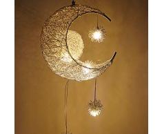 ALLOMN LED Lampada a Sospensione, Plafoniera Fata Lampadario Luna e Stelle Lampada a Sospensione Camera da Letto Lampadario Grande Regalo per Bambino Amico (Bianco Caldo)