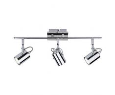 Biard Broadway' Binario Porta Faretti Multidirezionale a Tre Luci Per Lampadine Spot GU10 a Soffitto (Cromo Lucido, IP20, Orientabile 360°)
