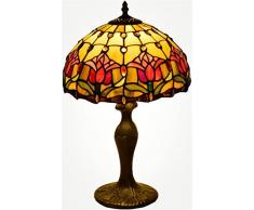 Lywins E27 rosso rosa tiffany lampada da tavolo 12 pollici pastorale mediterraneo Camera da letto soggiorno luce da scrivania