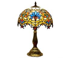 OMGPFR Lampada Da Tavolo Creativa Tiffany in Vetro Colorato A LED, Lampada Da Scrivania Retro in Alluminio Retro Comodino,Color