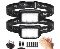 Aaizplz Torcia Frontale Led,Lampada Frontale USB Ricaricabile 2000 Lumen 16 Modalità Di Luce,Con Sensore Di Movimento E Funzione IPX6 Impermeabile,Adatta Per AllAperto,Campeggio,Jogging(2 Pezzi)