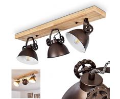 Plafoniera Svanfolk in metallo e legno nero marrone naturale 3 luci con faretti regolabili, 3 lampadine E14 max 40 Watt retro / Vinatge Design