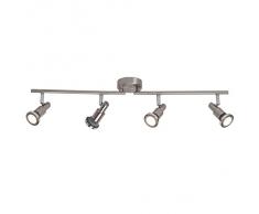 Brilliant Ryan G57432/77 - Barra con 4 faretti a LED girevoli, GU10, 3 W, 230 lm, 3000 K, in metallo, colore: ferro cromato/bianco