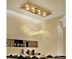 Lampadario per interni , Lampadario di cristallo moderno Illuminazione Rettangolare K9 Crystal Wave Lampadario a goccia di pioggia Lampada for sala da pranzo Corridoio 8GU10 Lampadina da incasso LED P