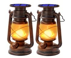 Martiount Lanterna Solare Giardino Esterno, LED Luci Solari, IP65 Impermeabile, Lampada Decorativa da Esterno Retrò in Bronzo con Effetto Fiamma, Adatto per Giardini, Terrazze, Corridoi (2pac)