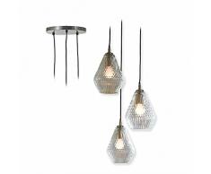 Loberon® Lampada a sospensione Hellar, vetro, ottone, A/Ø ca. 180/50 cm, trasparente/argento