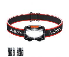 Autkors Lampada Frontale LED, Super Luminosa Torcia Frontale Lampada da Testa con 3 Modalità di Illuminazione, Risparmio Energetico COB e IPX5 Impermeabile per Campeggio, Corsa, Escursioni, Pesca
