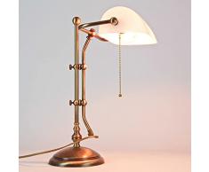 Lampada da banchiere Ministero in ottone lucente bronzo chiaro bianco stile Liberty classico lavorata artigianalmente E27 H:46 cm per scrivania