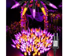 Catena di Luci Halloween Arancia & Viola, BrizLabs 10M 100 LED Stringa Luci Esterno 8 Modalità Impermeabile Interno Catena Luminosa Decorazione per Autunnali Camera Natalizie Partito Giardino