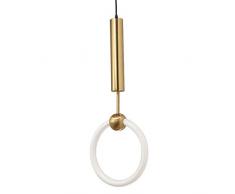 Am -Light - Lampada a sospensione in stile industriale e retrò, con finitura in metallo dorato e anello a LED incluso (anello di diametro 30 cm)