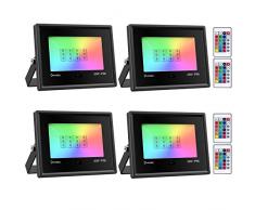 Onforu 4 Pezzi 20W Faretto LED RGB Colori, Proiettore LED Colorato con Telecomando, IP66 Impermeabile Esterno e Interno Faro RGB per Feste Giardino Cortile Attività