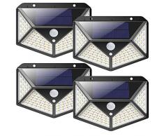 Luce Solare LED Esterno,【2200mAh-Risparmio Energetico】100LED Lampade Solari Sensore di Movimento 270° Illuminazione Luci Esterno Energia Solare Lampada Solare Impermeabile per Giardino,Parete-4 Pezzi