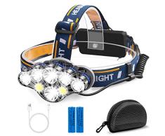 Selene Lampada Frontale, torcia frontale USB Ricaricabile, Super Luminoso 18000 Lumen 8 LED 8 Modalità con spia rossa, Impermeabile torcia testa per Campeggio, pesca, Jogging, Running