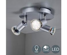 B.K.Licht Plafoniera LED, include 3 lampadine LED GU10 da 3W, luce calda, faretti da soffitto, lampada moderna con 3 luci orientabili, forma circolare, corpo metallo, 230V IP20