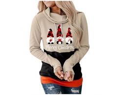 unilarinna Maglione natalizio a LED, per Natale 2022, con cappuccio, maglione natalizio, caldo, con stampa, con cappuccio, taglie forti, beige., L