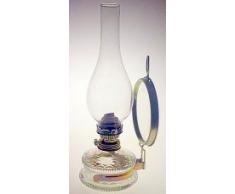 Lampada ad olio forma antica piena di lampada a petroleo soffiato con la bocca decorativa vetro trasparente de decorato con supporto stoppino color oro con uno specchio in supporto dottone altezza circa 32,5 cm , Oberstdorfer Glashütte