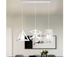 iDEGU 3 Luci Lampadario a Sospensione Moderno Design Geometrico E27 Lampada a Sospensione Paralume in Metallo Plafonnier per Camera Soggiorno, Bianca