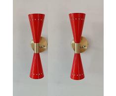 THE ANTIQUE HOUSE Set di 2 bellissimi anni 50 Mid Century Red Italian Wall Applique Lampada da parete decorazione natalizia