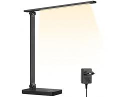 Lepro Lampada da Tavolo LED, 655LM, 3 Colori e 5 Livelli di Luminosità Dimmerabile, 3000K-6500K Lampada da Scrivania Protezione Occhi, Lampada da Comodino, Luce di Lettura per Bambini, Ufficio, Nero
