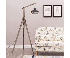 CYLAMP Lampada da Terra Treppiede Piantana Industrial Retro Design, Piantana Vintage Regolabile con Attacco E27 e Interruttore a Pedale, Paralume Sospeso, Piantana con Treppiede en Legno, 158cm