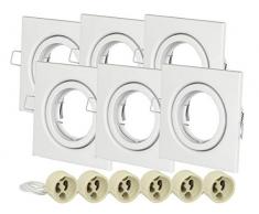 6 Pezzi Porta Faretti da Incasso Orientabile 30°, Portafaretto GU10 Incasso Con Molla, 6 Portalampade GU10 Inclusi (Quadrato, Bianco)