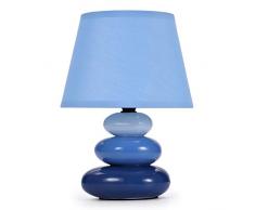 Lampada da Comodino Lina(Blu) Lampada da Tavolo in Ceramica con Paralume in Tessuto, LED Adatto, E14, Lampada da Tavolo in Ceramica 230V, Lampada da Comodino