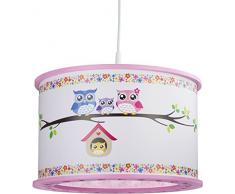 Elobra - Lampadario a sospensione, motivo gufetti, colore: verde lime Bambino rosa, legno