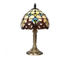 Lampada da tavolo in stile Tiffany, Lampada da comodino notte a paralume fatto a mano in vetro colorato, soggiorno, bar Lampada da tavolo con luce spina mediterranea Artpad