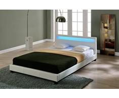 Corium Letto Imbottito Illuminazione LED (Paris) (Bianco)(180x200cm) Letto Moderno/Similpelle/con Rete a doghe di Legno/Letto Matrimoniale