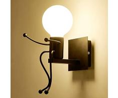 Mengjay Creativo Vintage Lampada da Parete Applique Lampada a Muro Industriale Retro Ferro Art Cartone animato Design E27 per Bar Bambini Camera da Letto Cucina Ristorante Caffè Corridoio Loft(Nero)