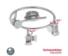 Faretti LED da soffitto orientabili, Plafoniera LED, include 3 lampadine GU10 3W 250Lm, luce calda 3000K, lampadario moderno in metallo cromato per cucina o camera da letto, Forma spirale, 230V, IP20