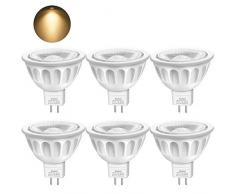 Boxlood 5W Lampadine GU5,3 LED MR16 12V Faretti Luce 3000K Bianco Caldo, Equivalente a 50W Alogena, 450LM 40 Gradi Non-Dimmerabile Confezione da, 6 Pezzi