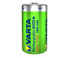 Varta Batteria Ricaricabile, Torcia D HR20 Mono, 3000 mAh, Confezione da 2 Pezzi, Pre-caricate, Pronte allUso, Verde/Argento