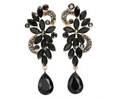 Art Deco Nero Strass Cristallo Cluster Chandelier Lampadario Floreale Goccia Lunga Statement Dichiarazione Orecchini