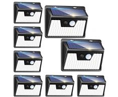 Luce Solare LED Esterno, [8 Pezzi/140 LED] Faretti Solari a Led da Esterno con Sensore di Movimento, 3 Modalità Luci Solari Esterno, IP65 Impermeabile Lampada Solare da Esterno per Giardino Patio