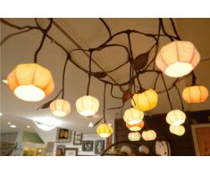 Lampadario In Carta Di Riso o Gelso Lavorato a Mano Giallo Rotondo o Circolare Con Motivo Boccioli di 13 Fiori Arte Deco Arte Nouveau o Lanterna Marrone Lampada a Sospensione In Stile Orientale Per Soggiorno