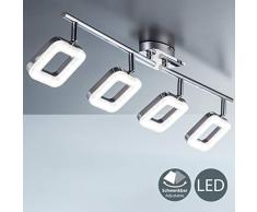 Plafoniera LED moderna, lampada da soffitto, 4 luci orientabili a forma quadrata, LED integrati 4 x 4 W, luce calda 3000K, corpo metallo cromato, lampadario per soggiorno o camera da letto, 230V IP20