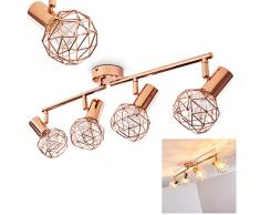 Plafoniera Palmira in metallo ramato, a 4 luci, con faretti orientabili, attacco E14, max. 40 Watt, Retro/Vintage Design