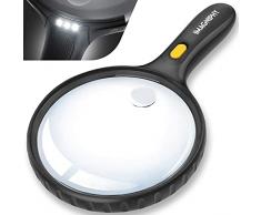 iMagniphy Lente Ingrandimento LED 5X - Lente Ingrandimento con Luce Grande 14 cm – Lente di Ingrandimento Antiscivolo per Lettura - Lente Ingrandimento Professionale Portatile con Luce a LED