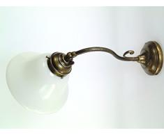 Applique ottone brunito,appliques liberty vetro,lampada parete da interno am23.Dimensioni: Sporgenza come da foto 40cm,diametro vetro 19cm, Diametro base 9,5cm.Portalampade attacco Edison E14 attacco piccolo.