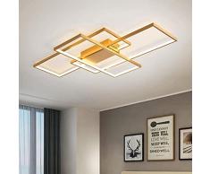 JIINOO Plafoniera Dimmerabile 50W,Plafoniere LED 3-Quadrata Oro con Telecomando, Lampadario LED Moderno Montaggio A Incasso Lampada da Soffitto per Soggiorno Sala da Pranzo Camera da Letto Cucina