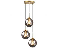 LFsem Industriale Retro 3 Luci Plafoniera a sfera in vetro Lampada a sospensione Apparecchio in ottone Lampada da soffitto Lampadario E27 per soggiorno Sala da pranzo (3 luci, Grigio)
