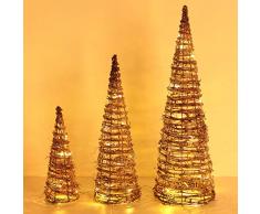 Lewondr 3 PZ Lampada LED Albero di Natale Albero Natale Cono in Rattan, Lampada Scintillante Decorazioni Natalizie per Festa Natale Casa Interni Esterni, Alimentato a Batteria, Naturale