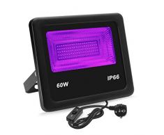 Luce Nera,Eleganted 100 Leds 60W Lampada UV,Impermeabile IP66 Luci Proiettore a LED con Interruttore ON/OFF per Festa Palcoscenico Halloween Discoteca Nozze Illuminazione (60W, UV)